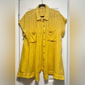 Free People Yellow Polo Collar Boxy Button Down Shirt